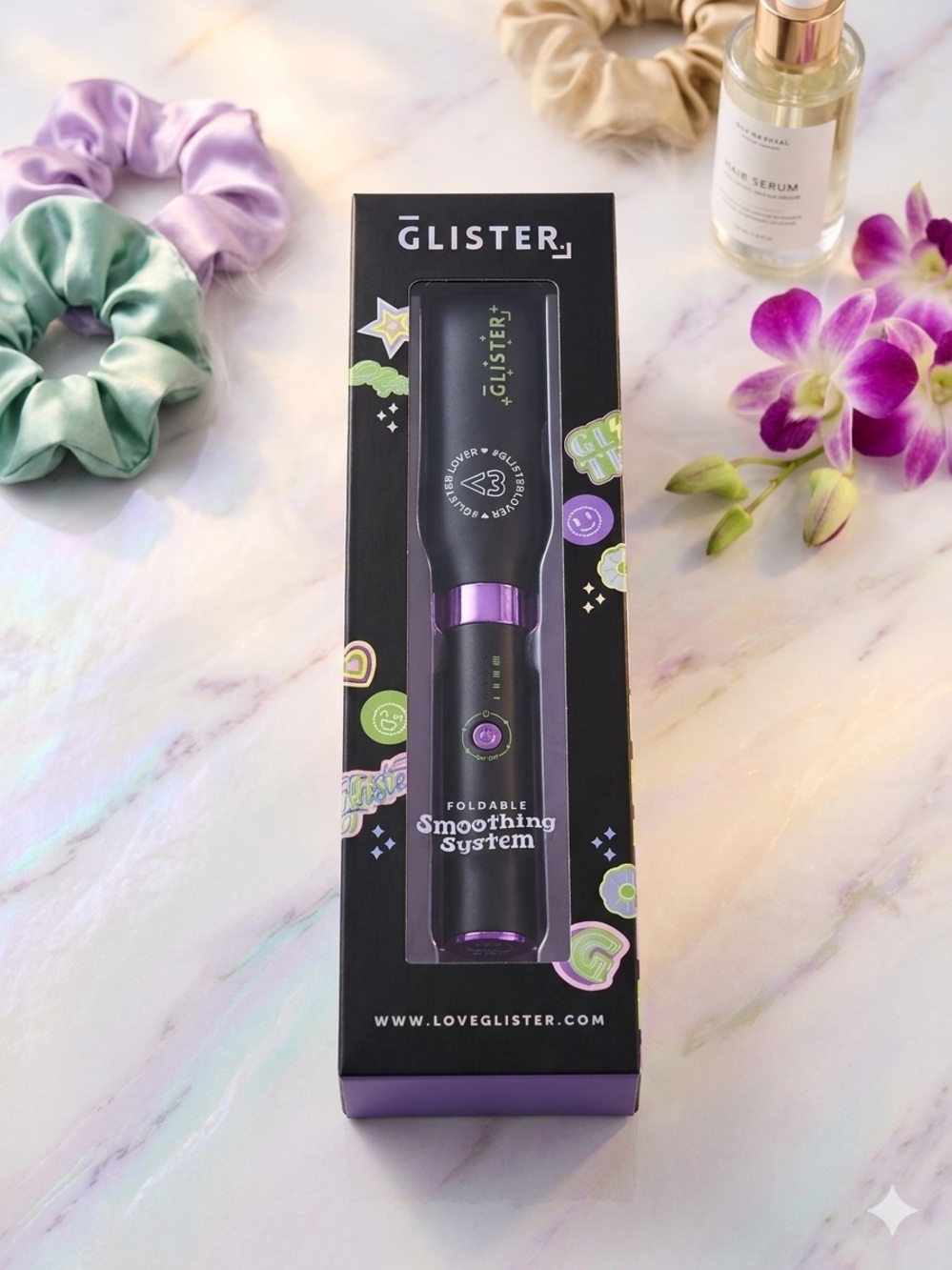 Glister Foldable Hot Brush with Anti-Frizz Smoothing System Black